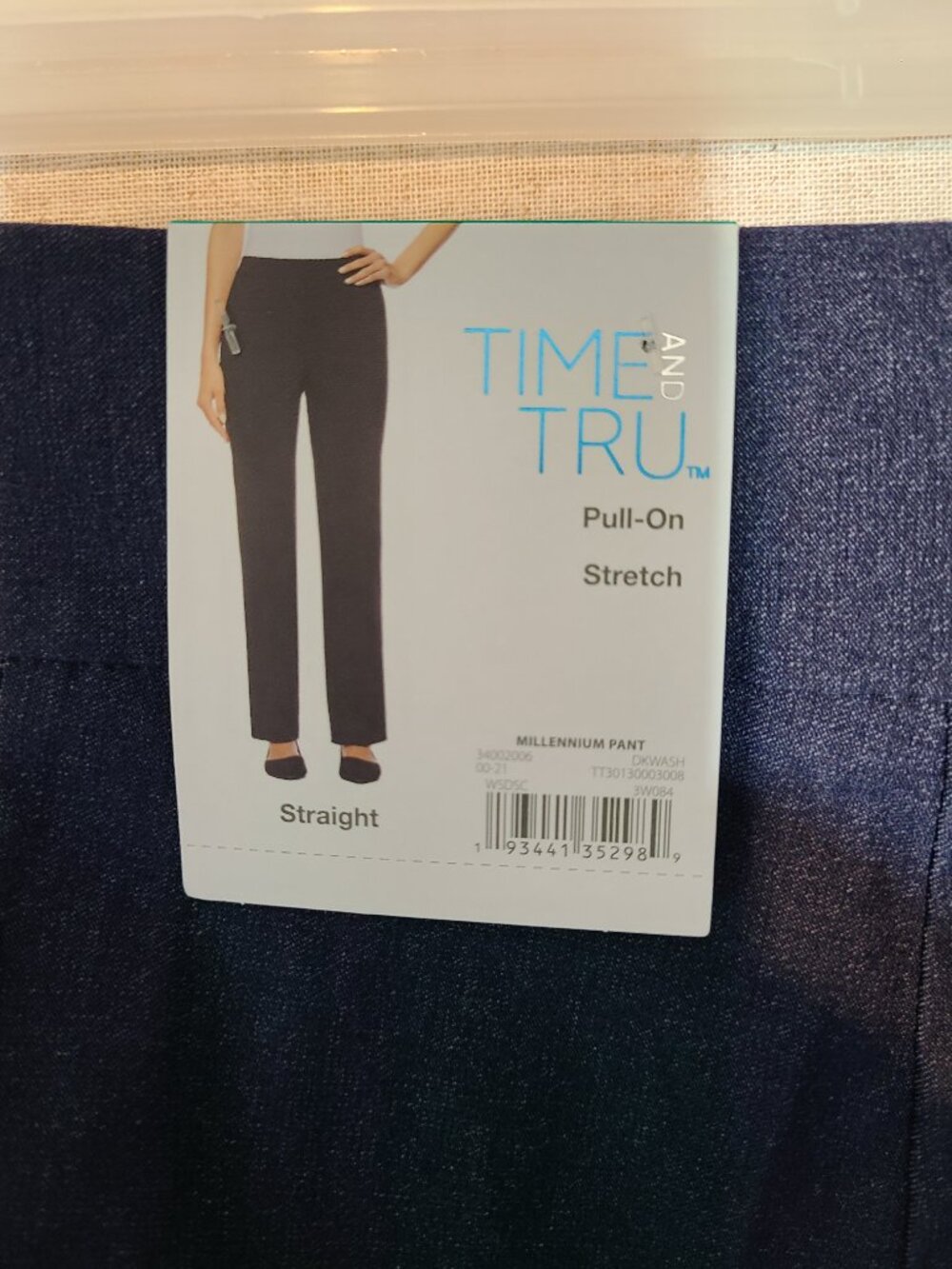NWT Time & Tru Women's Pull On Pants XL Stretch Speckled Navy Blue Straight Leg